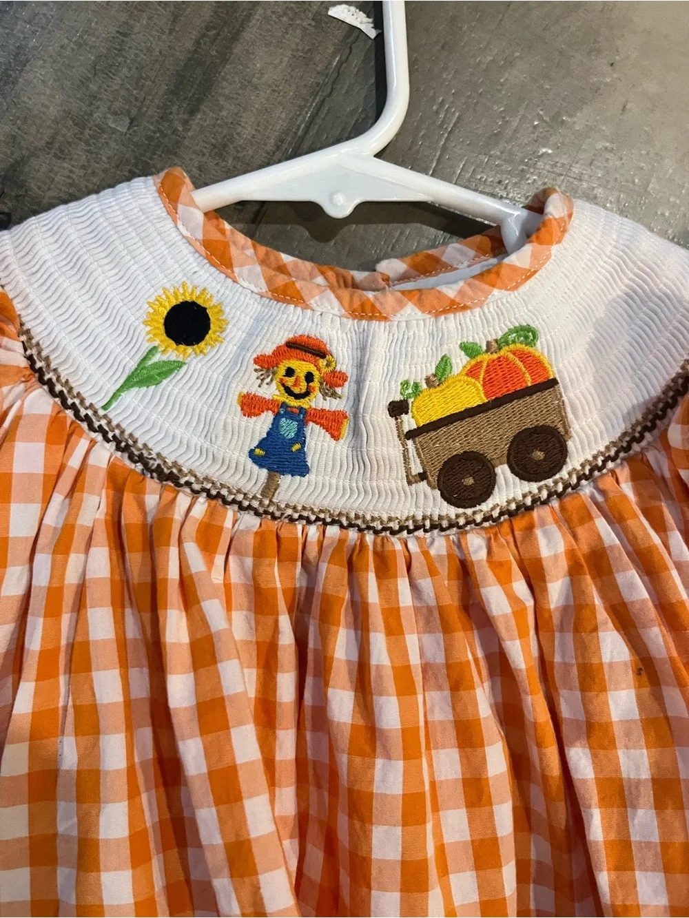 Lil Cactus Smocked Pumpkin Scarecrow Gingham Dress 6-12 Months